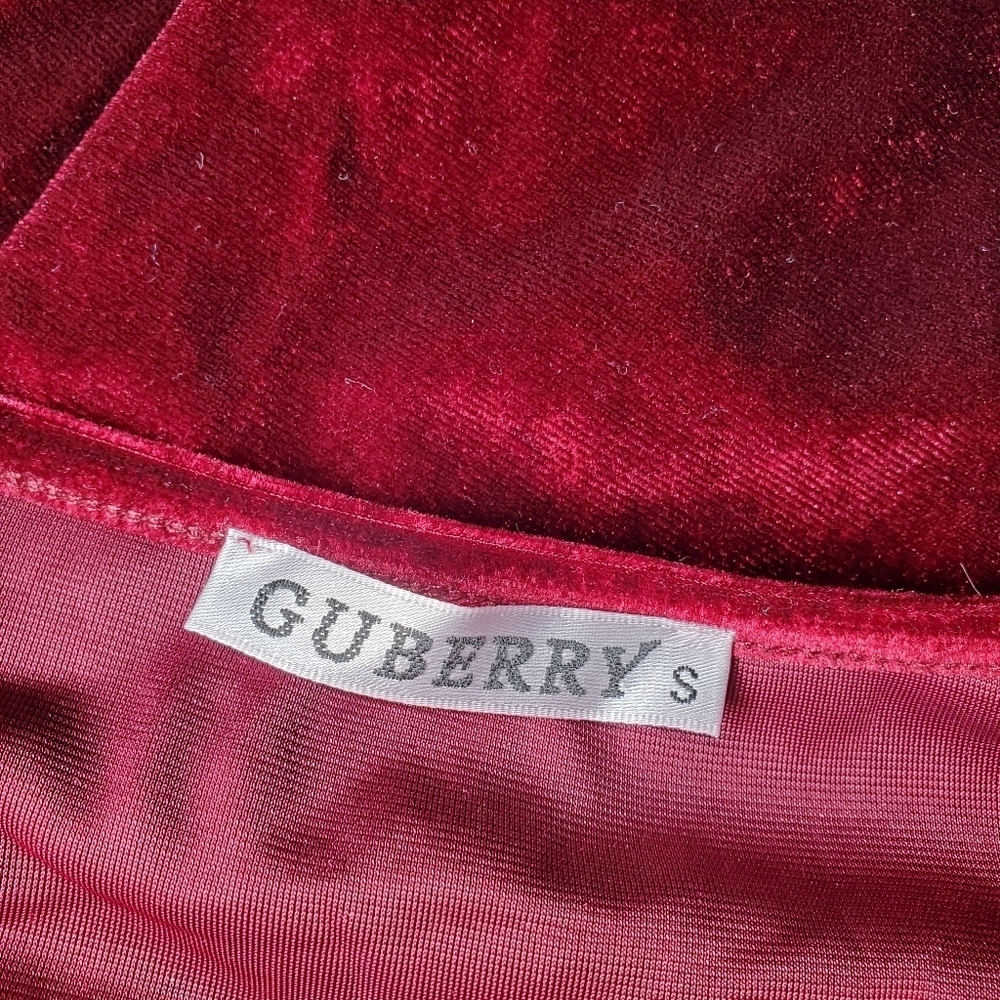 Guberry Burgundy Red Velvet Faux Wrap Ruched Long Sleeve Stretchy Plunge Dress - Picture 2 of 14